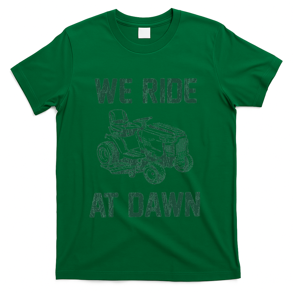 We Ride At Dawn Retro Lawn Mowing Dad Funny Mower T-Shirt