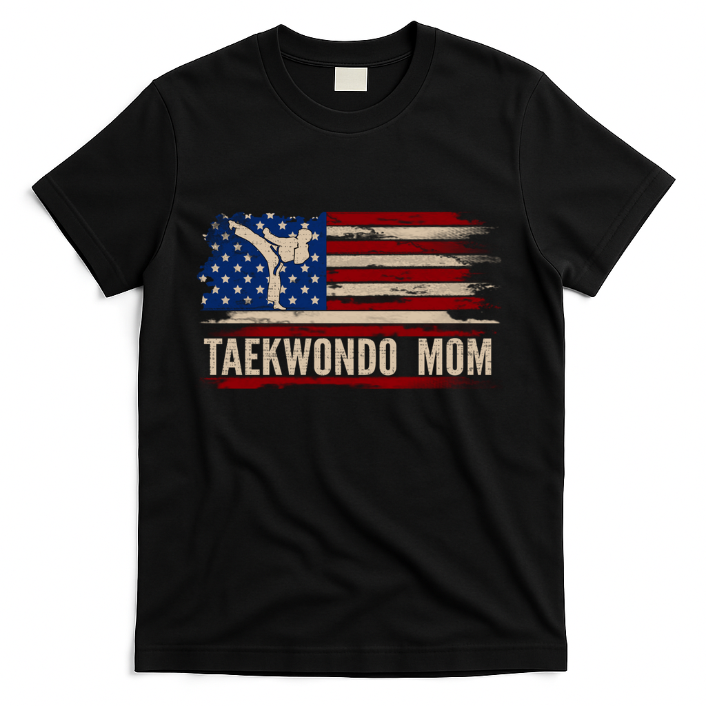 Vintage Taekwondo Mom American Usa Flag Sports The Kick Cool Gift T-Shirt