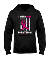 I Wear Pink For My Mom Breast Cancer Awareness American Flag T-Shirt