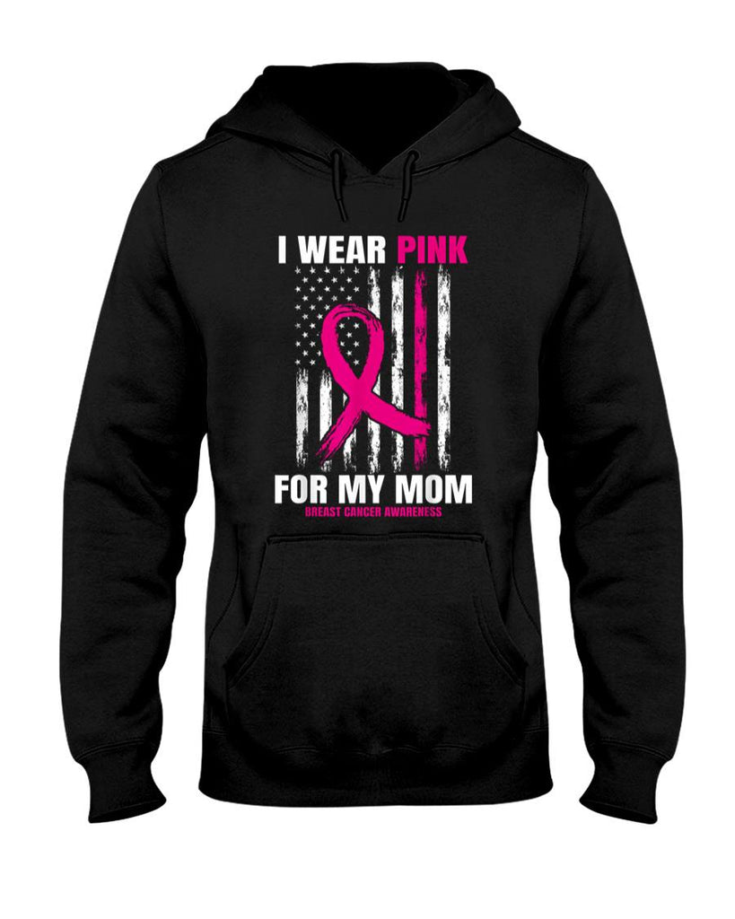 I Wear Pink For My Mom Breast Cancer Awareness American Flag T-Shirt