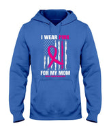 I Wear Pink For My Mom Breast Cancer Awareness American Flag T-Shirt