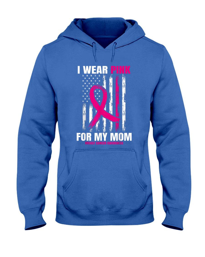 I Wear Pink For My Mom Breast Cancer Awareness American Flag T-Shirt