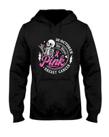in October We Wear Pink Skeleton Breast Cancer Awareness T-Shirt