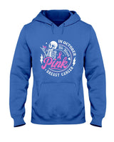 in October We Wear Pink Skeleton Breast Cancer Awareness T-Shirt