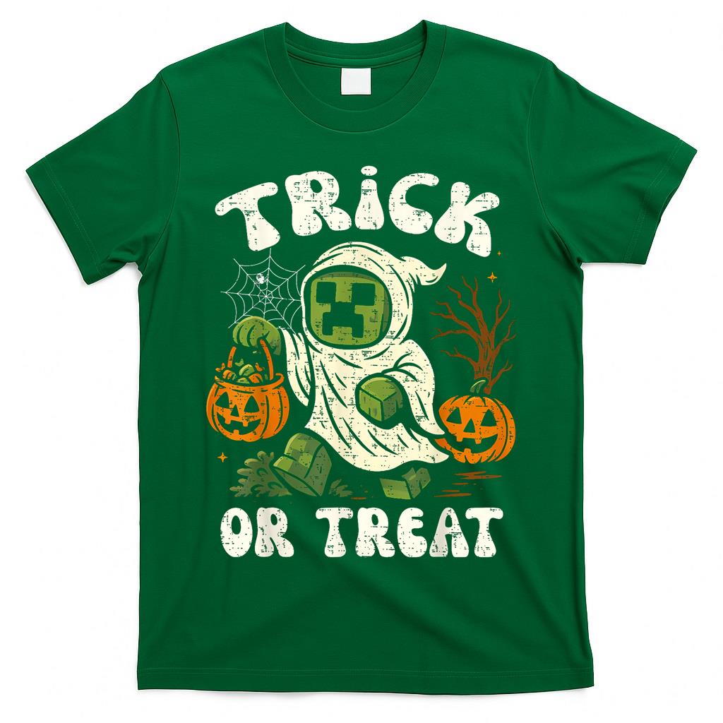 Funny Halloween Gamer Pixel Kids Trick or Treat Pumpkin T-Shirt