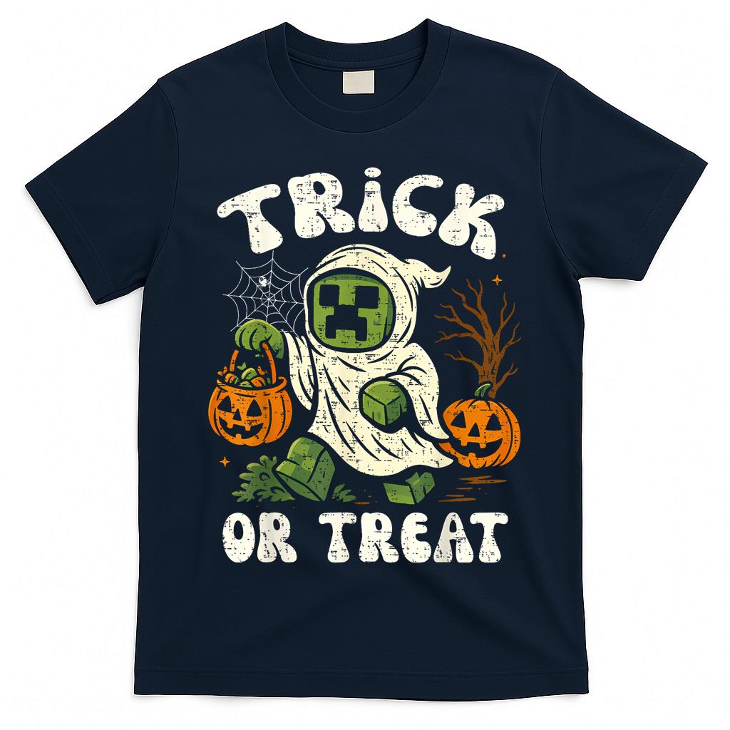 Funny Halloween Gamer Pixel Kids Trick or Treat Pumpkin T-Shirt