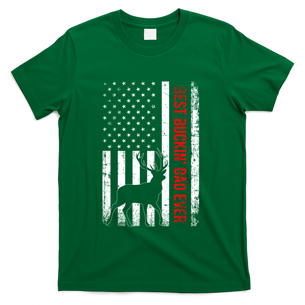 Usa American Flag Whitetailed Deer Best Buckin Dad Ever Gift T-Shirt