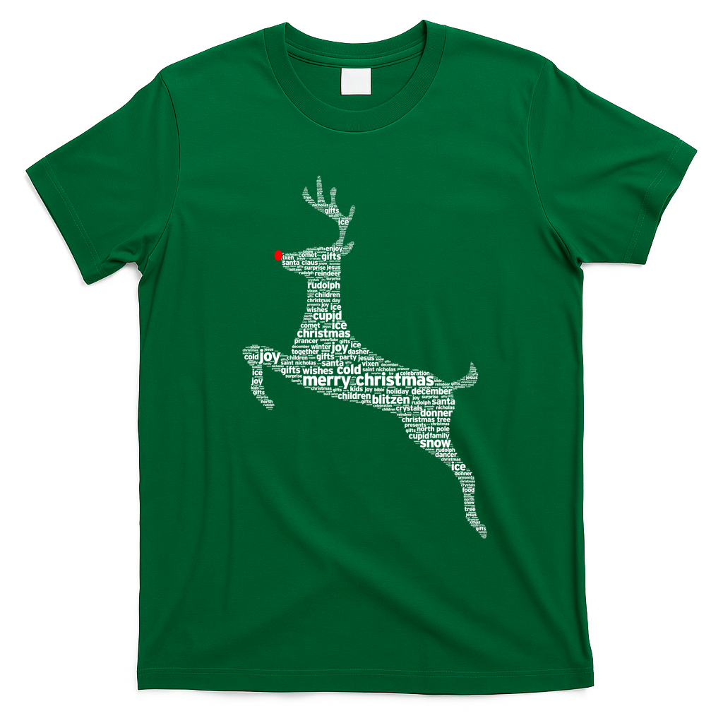 Wordy Reindeer Christmas T-Shirt - Irish Green