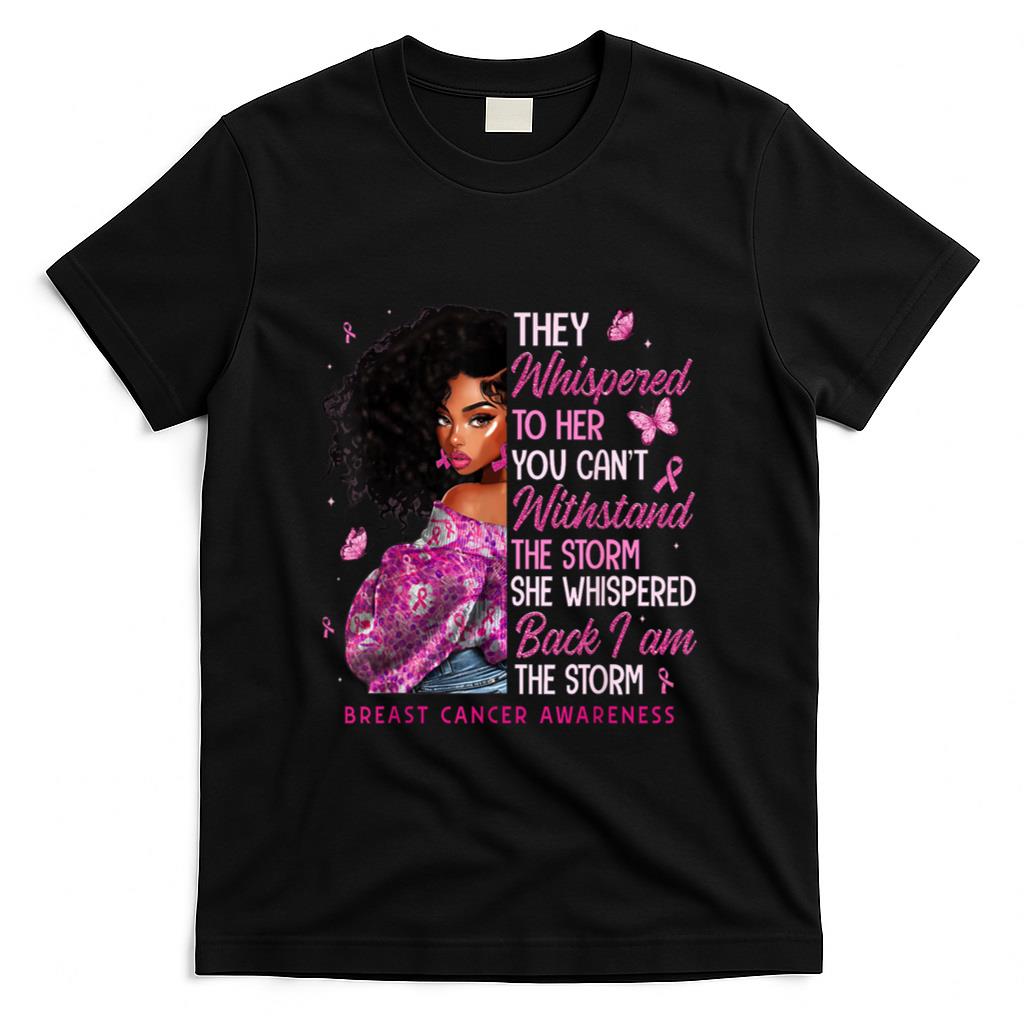 Breast Cancer Awareness Shirts Black Women Girl Pink Ribbon T-Shirt