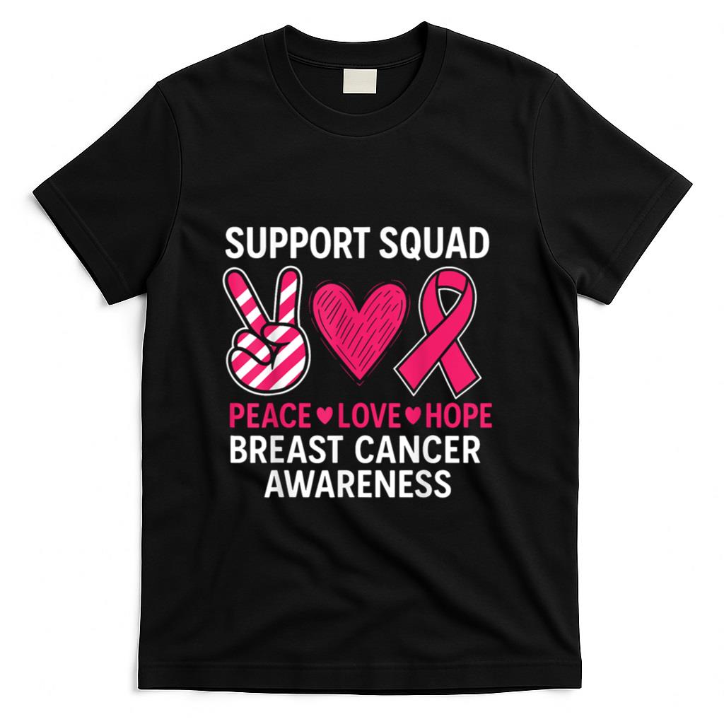 Support Squad Breast Cancer Awareness Groovy Pink Ribbon T-Shirt