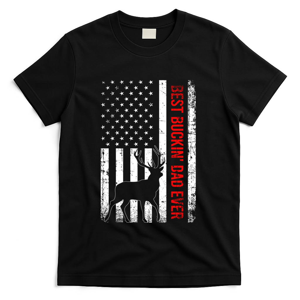 Usa American Flag Whitetailed Deer Best Buckin Dad Ever Gift T-Shirt