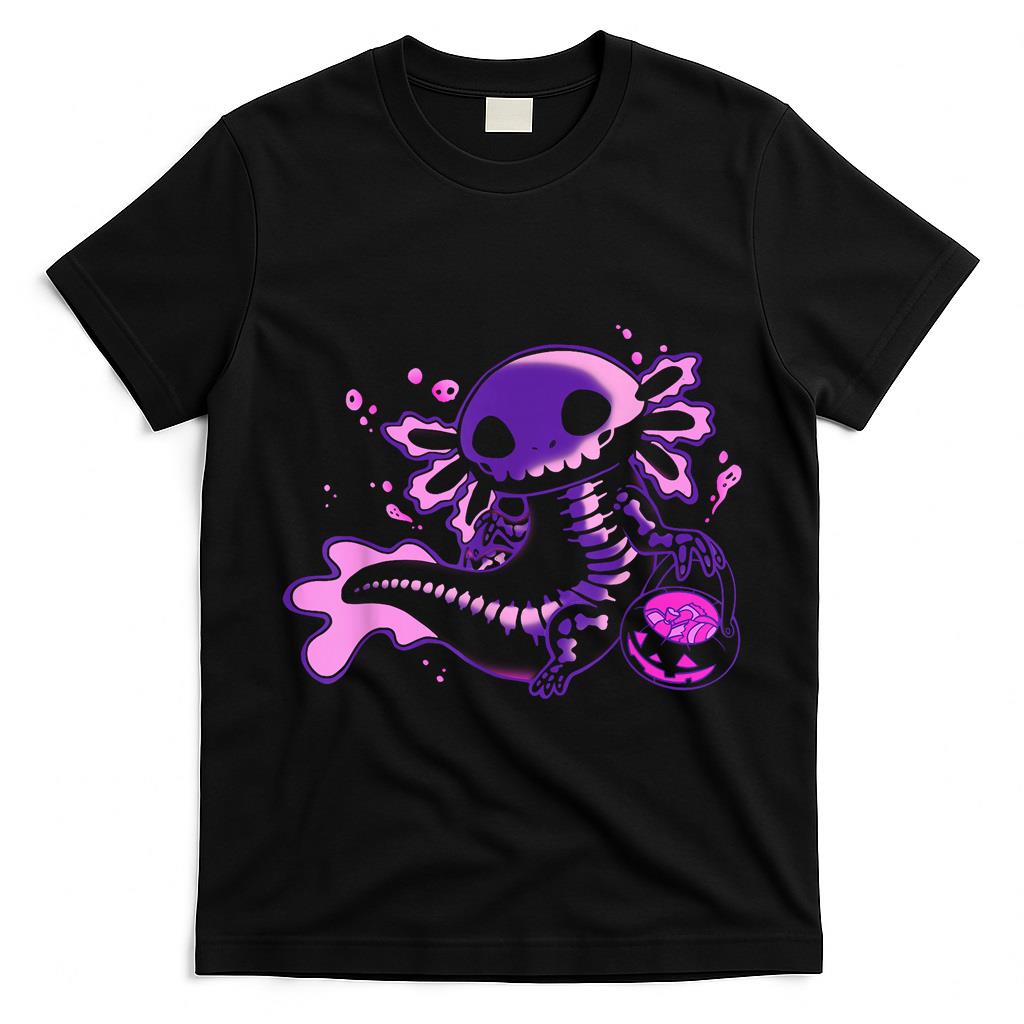 Cute Axolotl Skeleton Halloween Pumpkin Candy Trick or Treat T-Shirt