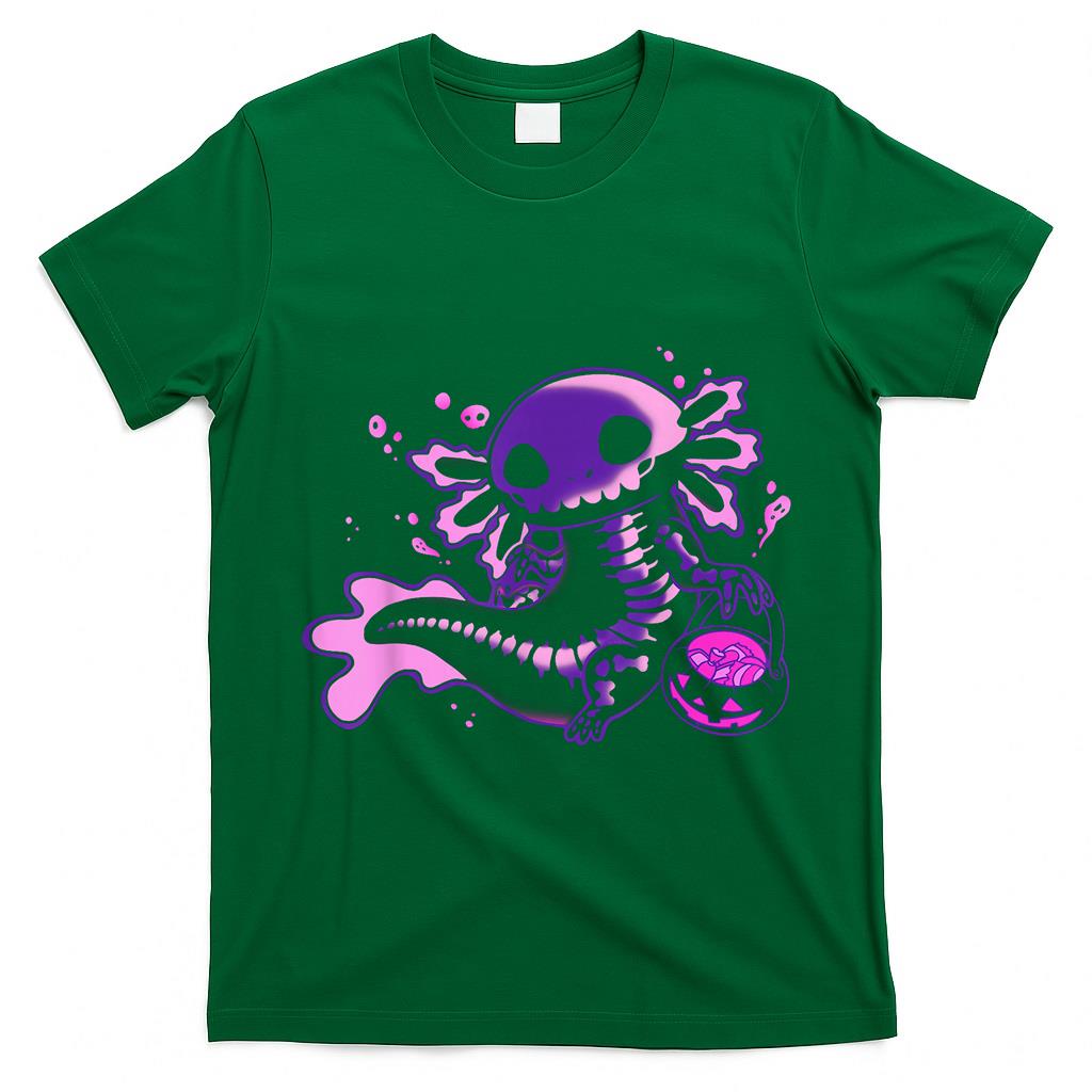 Cute Axolotl Skeleton Halloween Pumpkin Candy Trick or Treat T-Shirt
