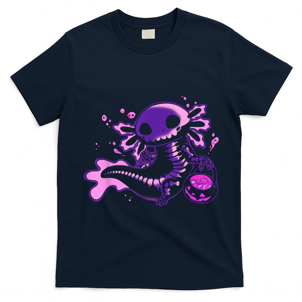 Cute Axolotl Skeleton Halloween Pumpkin Candy Trick or Treat T-Shirt