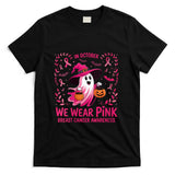 Womens In October We Wear Pink Breast Cancer Awareness Halloween V-Neck T-Shirt
