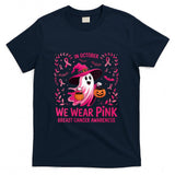 Womens In October We Wear Pink Breast Cancer Awareness Halloween V-Neck T-Shirt