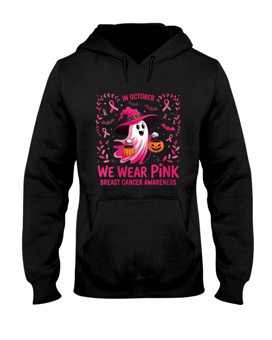 Womens In October We Wear Pink Breast Cancer Awareness Halloween V-Neck T-Shirt