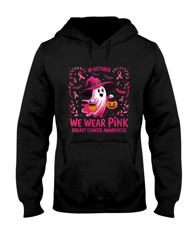 Womens In October We Wear Pink Breast Cancer Awareness Halloween V-Neck T-Shirt