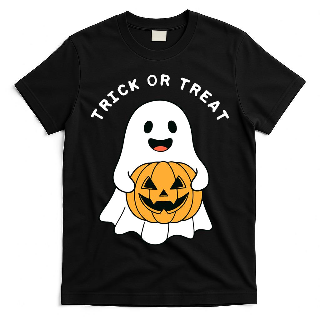 Trick or Treat Cute Ghost Halloween Pumpkin Oversized T-Shirt