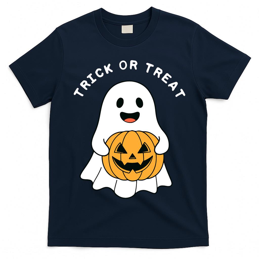 Trick or Treat Cute Ghost Halloween Pumpkin Oversized T-Shirt