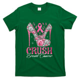 Womens Crush Breast Cancer Awareness Bling Pink Ribbon High Heel V-Neck T-Shirt