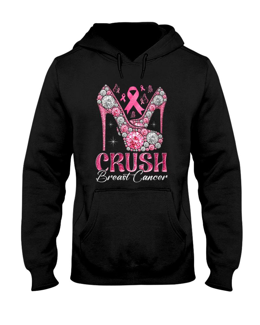 Womens Crush Breast Cancer Awareness Bling Pink Ribbon High Heel V-Neck T-Shirt
