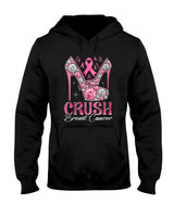 Womens Crush Breast Cancer Awareness Bling Pink Ribbon High Heel V-Neck T-Shirt