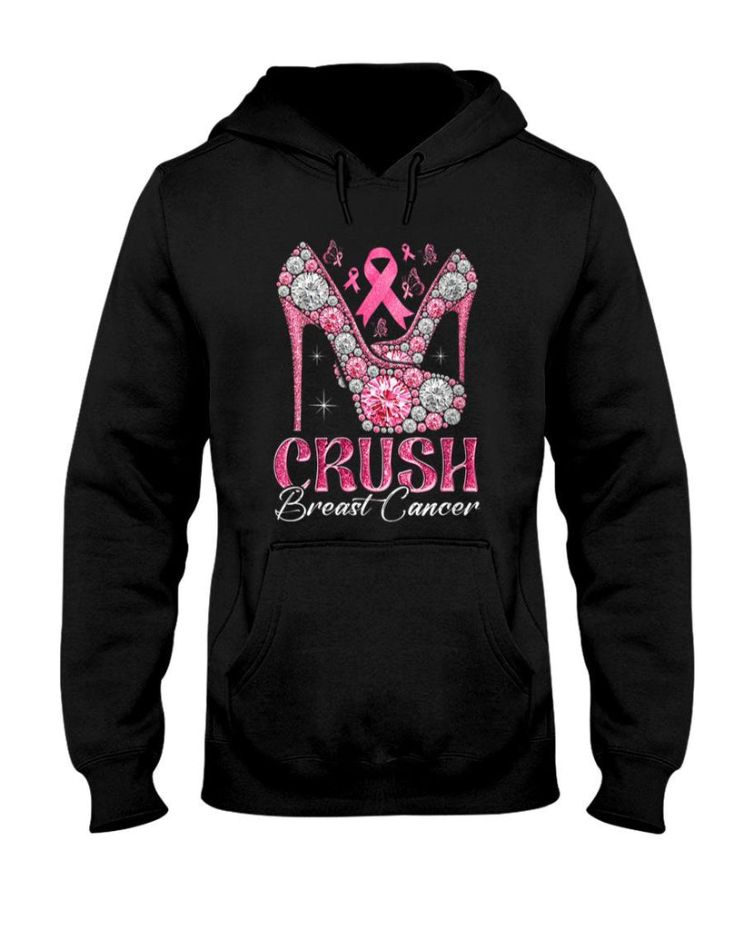 Womens Crush Breast Cancer Awareness Bling Pink Ribbon High Heel V-Neck T-Shirt
