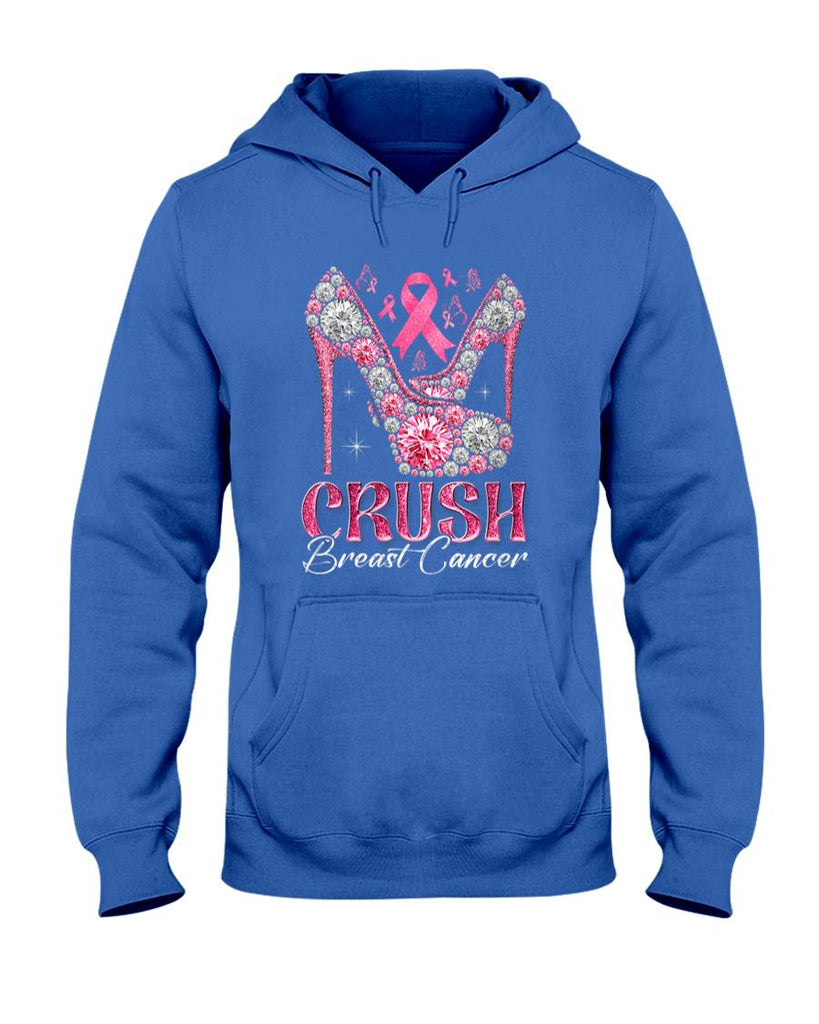 Womens Crush Breast Cancer Awareness Bling Pink Ribbon High Heel V-Neck T-Shirt