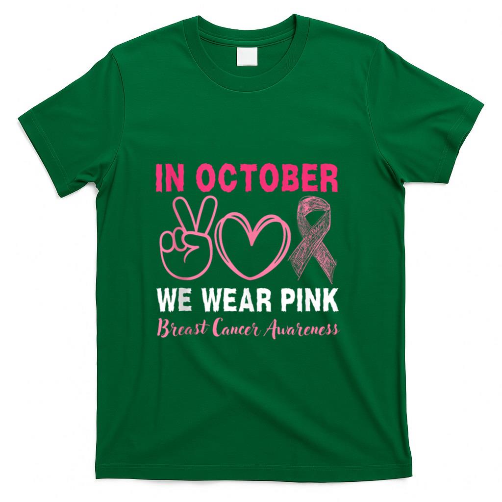 in October we wear Pink Peace Love Women Breast Cancer Tank Top