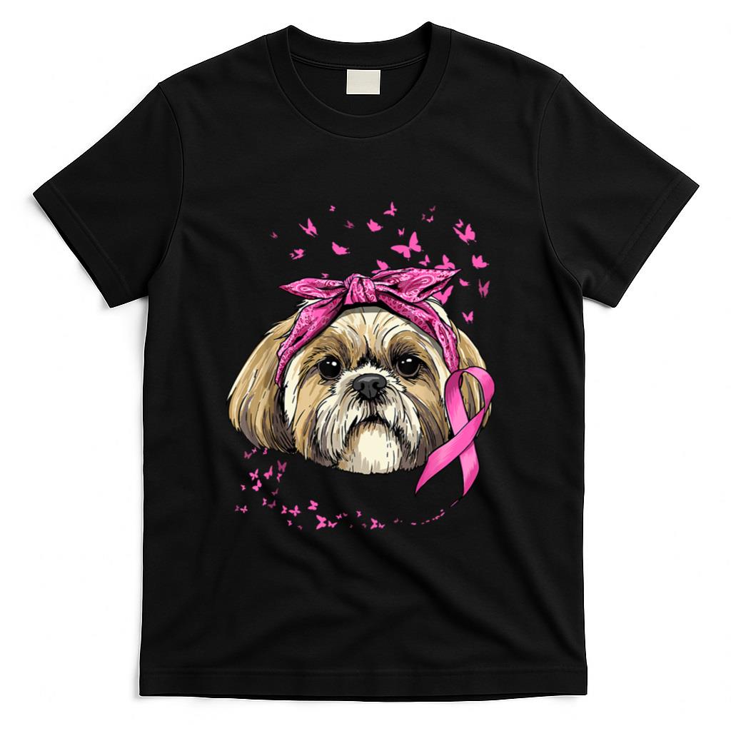 Breast Cancer Awareness Shih Tzu Dog Pink Ribbon Survivor T-Shirt