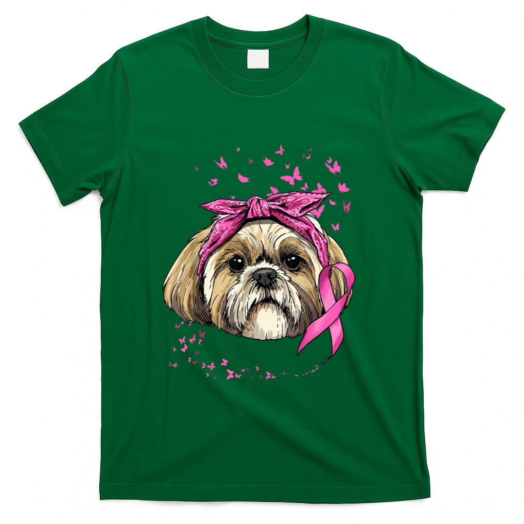 Breast Cancer Awareness Shih Tzu Dog Pink Ribbon Survivor T-Shirt