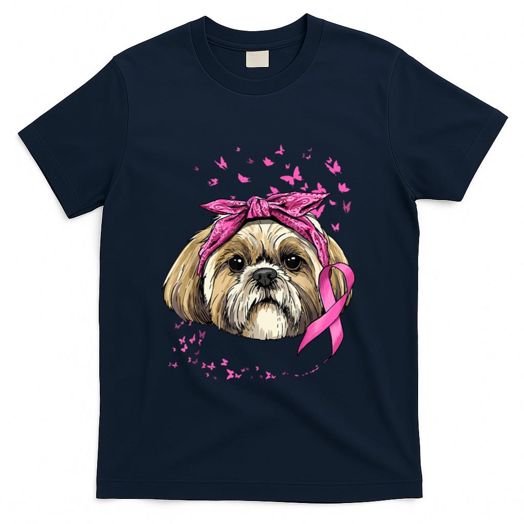 Breast Cancer Awareness Shih Tzu Dog Pink Ribbon Survivor T-Shirt