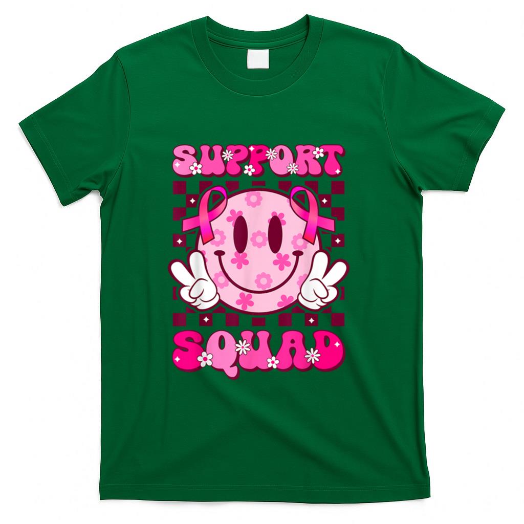 Groovy Smile Face Pink Ribbon Support Squad Breast Cancer T-Shirt