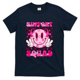 Groovy Smile Face Pink Ribbon Support Squad Breast Cancer T-Shirt