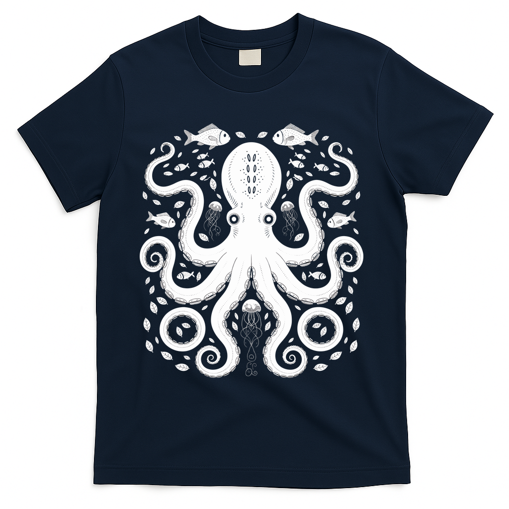 Vintage Octopus Retro Graphic Octopuses Fisherman T-Shirt