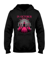 in October We Wear Pink Witch Halloween Breast Cancer Women T-Shirt_1