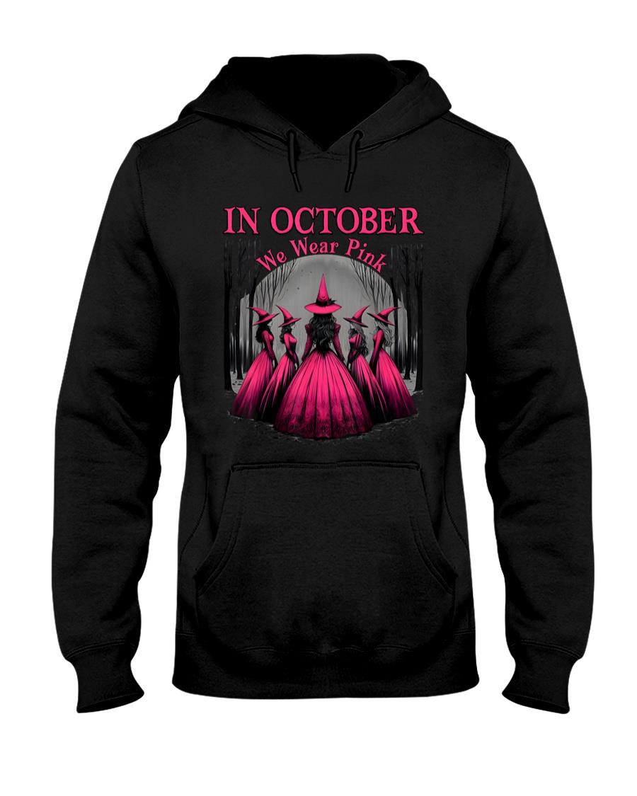 in October We Wear Pink Witch Halloween Breast Cancer Women T-Shirt_1