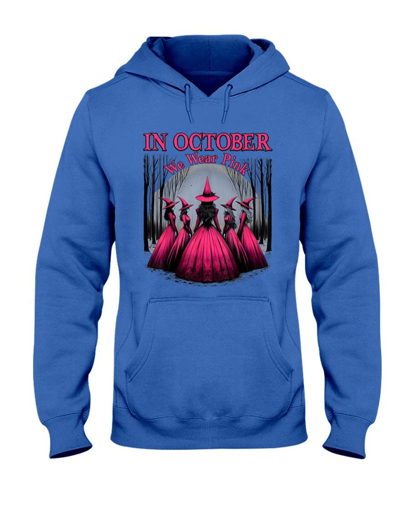 in October We Wear Pink Witch Halloween Breast Cancer Women T-Shirt_1