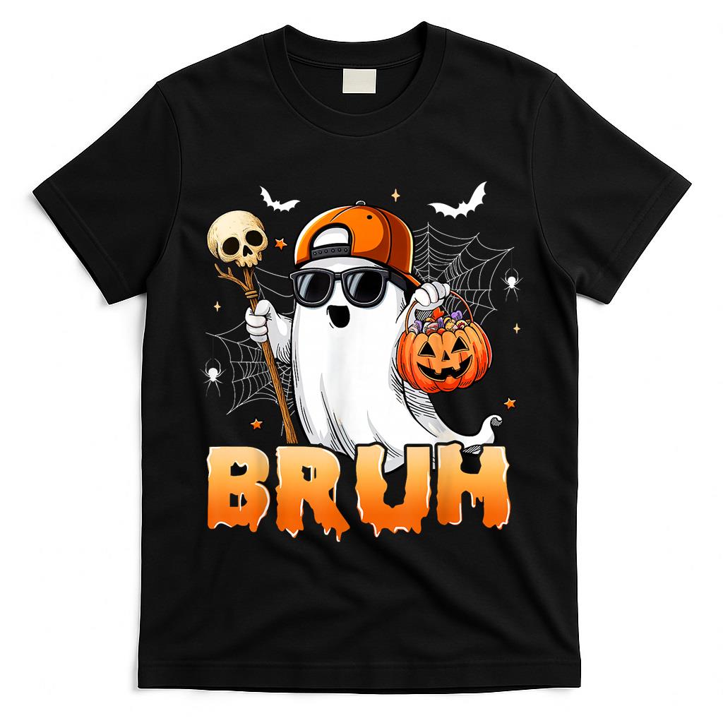 Bruh Ghost Halloween Shirts Kids Boys Ghost Trick Or Treat T-Shirt