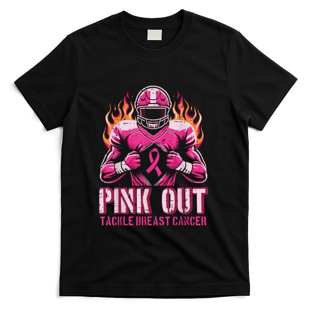 Pink Out Tackle Breast Cancer Football Aware Men Boys Kids T-Shirt