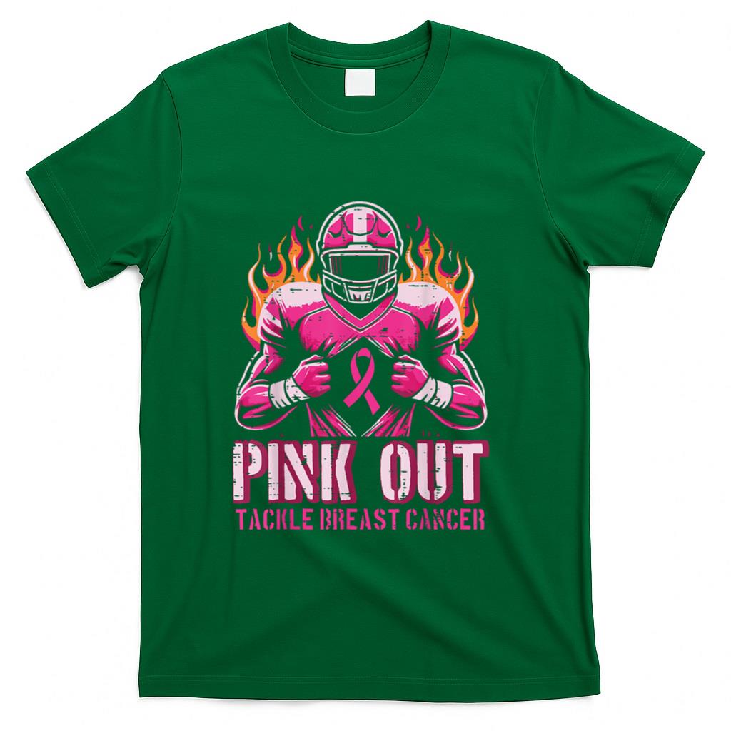 Pink Out Tackle Breast Cancer Football Aware Men Boys Kids T-Shirt