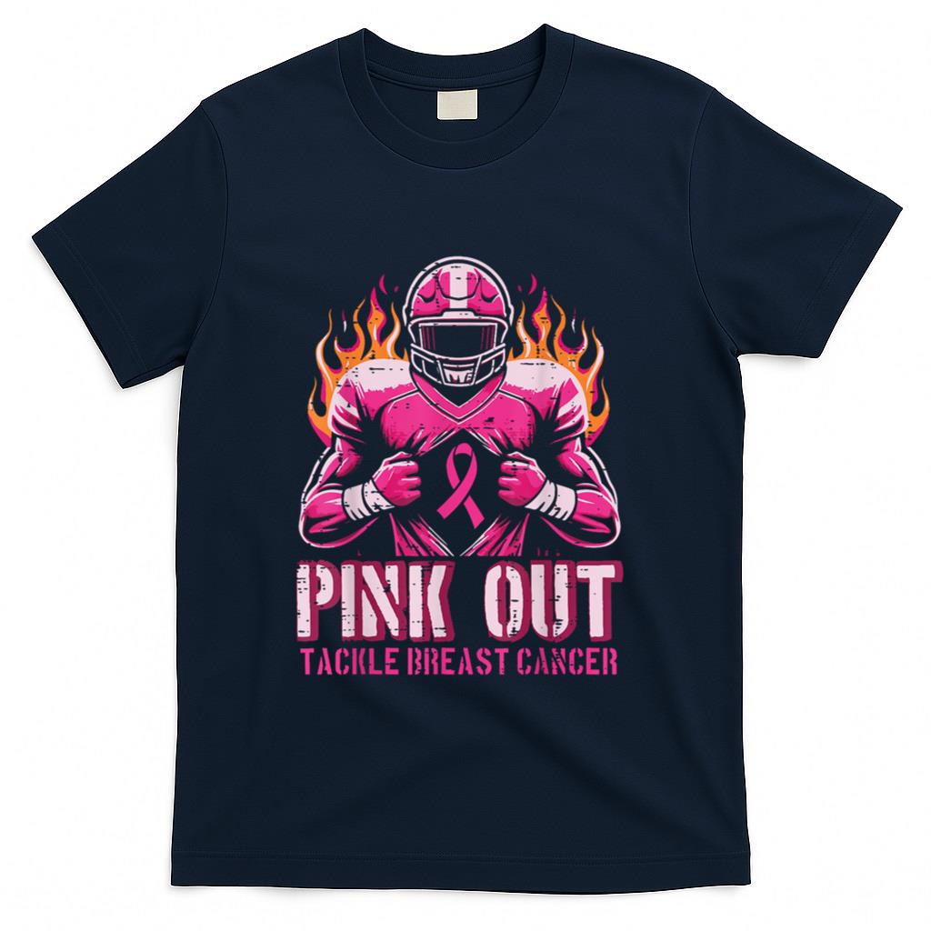 Pink Out Tackle Breast Cancer Football Aware Men Boys Kids T-Shirt