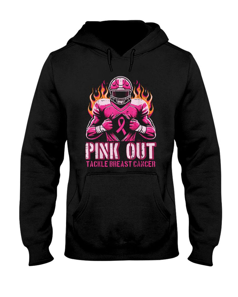 Pink Out Tackle Breast Cancer Football Aware Men Boys Kids T-Shirt