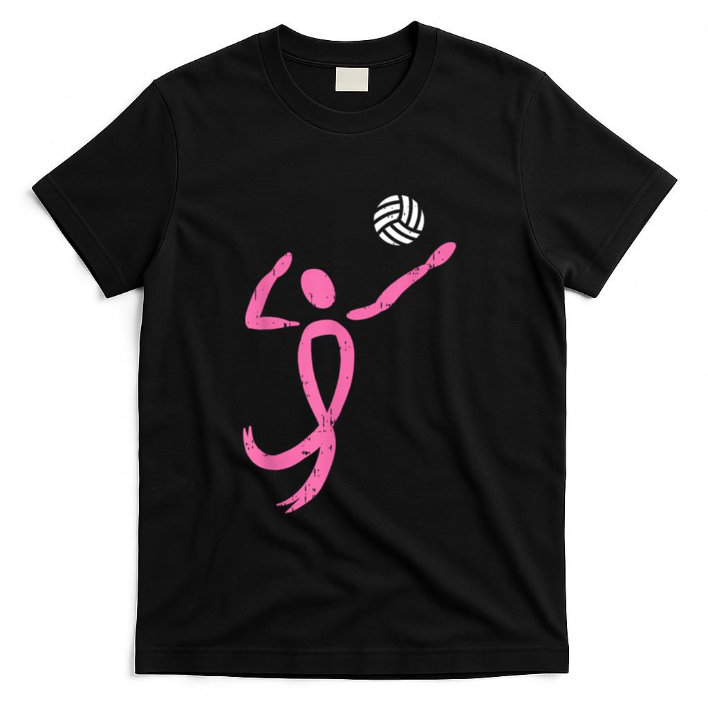 Volleyball Pink Ribbon Breast Cancer Awareness Sport Gift T-Shirt