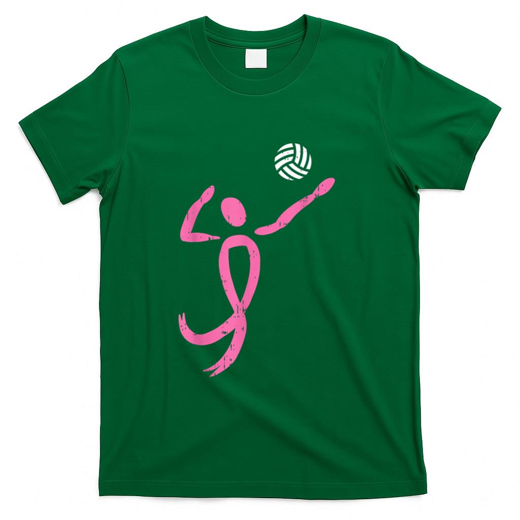 Volleyball Pink Ribbon Breast Cancer Awareness Sport Gift T-Shirt