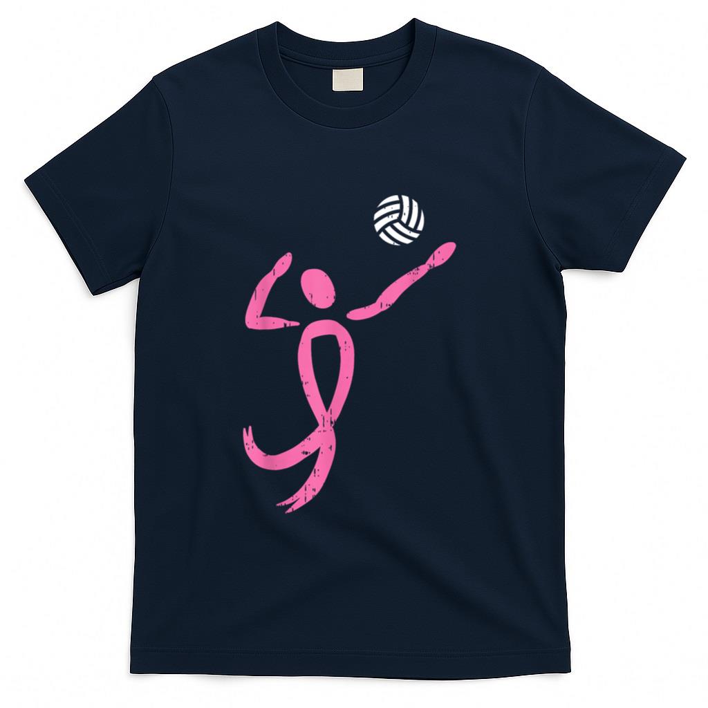 Volleyball Pink Ribbon Breast Cancer Awareness Sport Gift T-Shirt