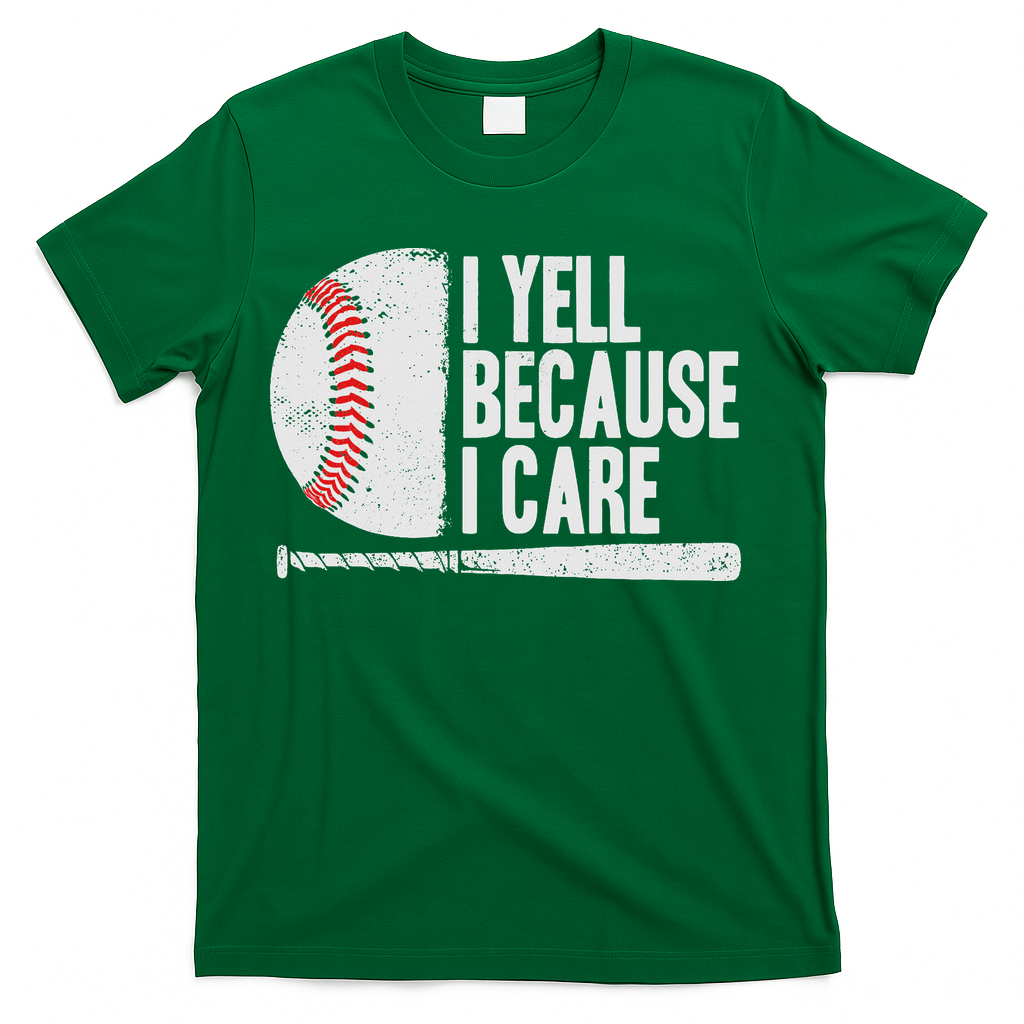 Funny Baseball Fan Humor I Yell Because I Care Baseball Dads T-Shirt