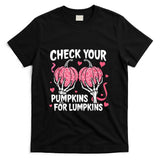 Check Your Pumpkins Breast Cancer Awareness Halloween Women T-Shirt_1