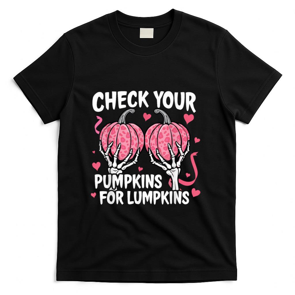 Check Your Pumpkins Breast Cancer Awareness Halloween Women T-Shirt_1